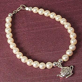 Child's Pearl Bracelet with Sterling Silver Teapot Charm